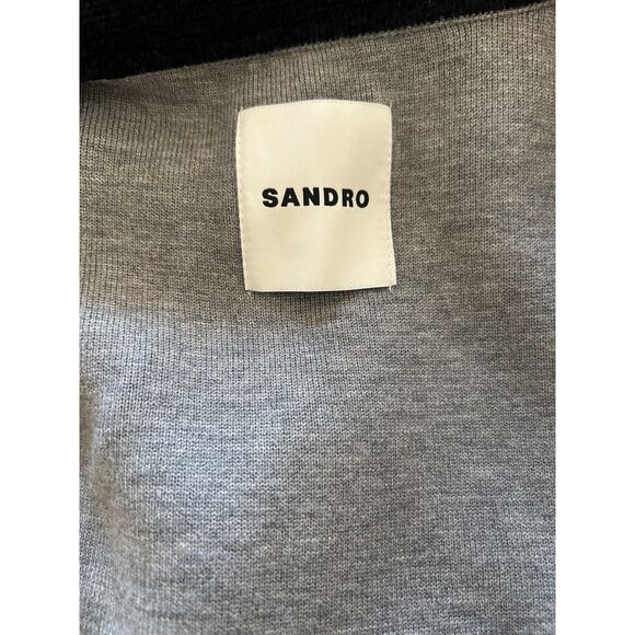 Sandro Etienne Collared Sweater Gray Black Cardigan Knit Sweater Wool Blend S/M - Picture 6 of 7